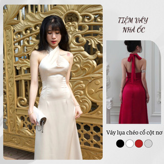 Váy Dự Tiệc Cổ Yếm Dáng Dài Sang Trọng NV361 Váy Chéo Cỏ Cột Nơ Chiết Eo Tôn Dáng