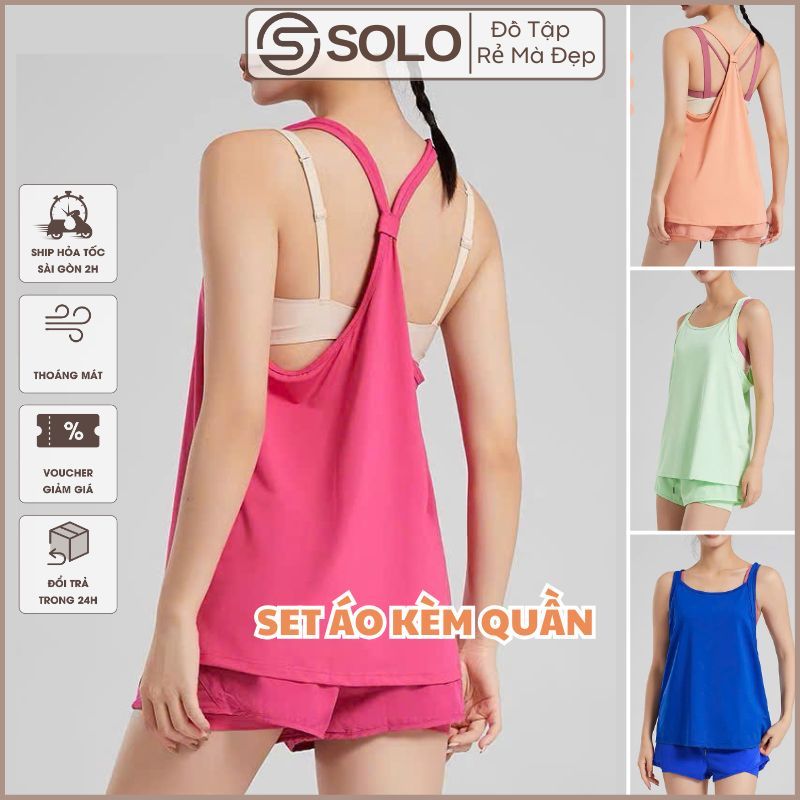 Áo Tanktop Ba Lổ Kèm Quần Tập Gym Yoga Nữ Thun Mềm Co Giãn Thấm Hút Mồ Hôi Mát 𝙎𝙤𝙡𝙤𝙎𝙥𝙤𝙧𝙩𝙨𝙬𝙚𝙖𝙧 1504