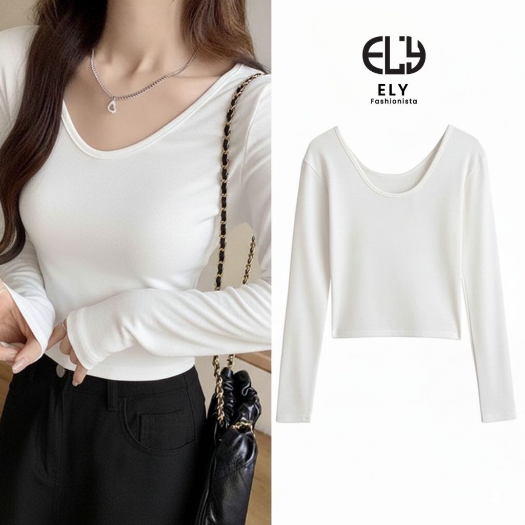 Áo croptop cổ tim nữ ELY chất cotton dẻo cao cấp áo thun nữ kiểu sexy ôm body đẹp ELY290.3 | BigBuy360 - bigbuy360.vn