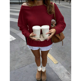   BIGSIZE  Áo trễ vai thun len co giãn mềm mại chất dày- AME TOP 