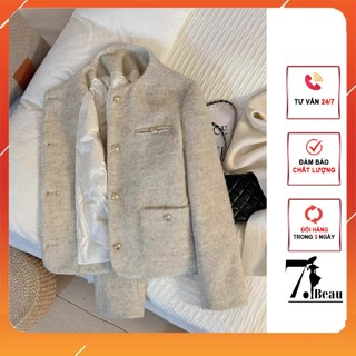  Áo khoác dạ áo cardigan nữ màu kem nhẹ nhàng thiết kế cổ tròn hai lớp vải dạ ép dày dặn 7.Beautiful K20 
