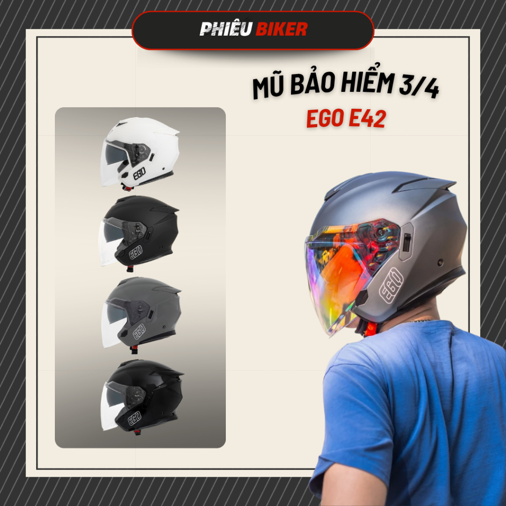 Nón bảo hiểm 3/4 2 kính EGO E42 chính hãng