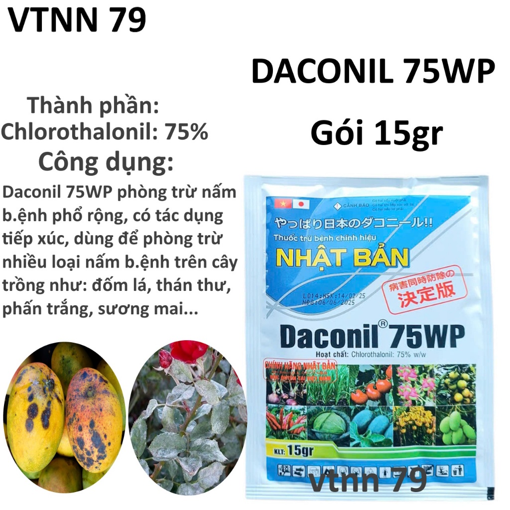 DACONIL 75WP GÓI 15G XUẤT XỨ NHẬT BẢN. TRỪ BỆNH PHỔ RỘNG TRÊN CÂY TRỒNG.