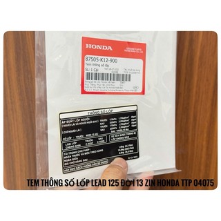 Tem thông số lốp Lead 125 đời 2013 ( Miếng ) 87505K12900