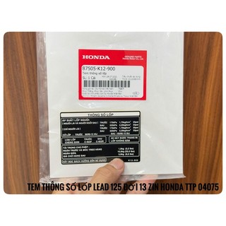 Tem thông số lốp Lead 125 đời 2013 ( Miếng ) 87505K12900