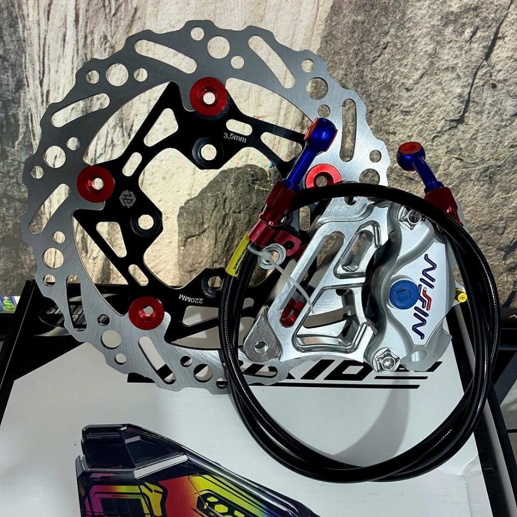 ( X ã Lỗ ) Combo 4 Món >> Đĩa Nvm Mẫu V1_Size 220mm_Gắn Mâm 4 Lỗ+Heo Nissin 2 Pis Bạc+Dây Dầu Morin 