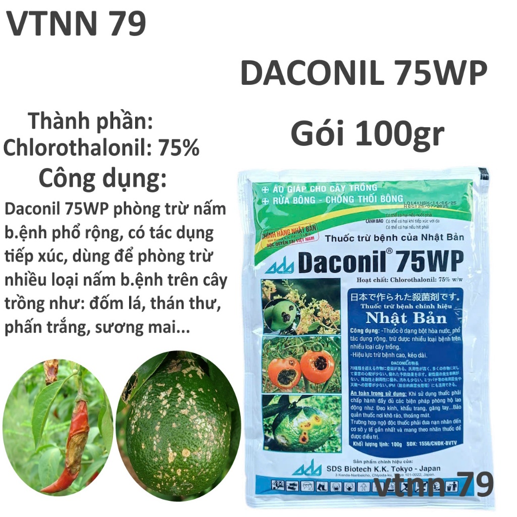 DACONIL 75WP GÓI 100G XUẤT XỨ NHẬT BẢN. TRỪ BỆNH PHỔ RỘNG TRÊN CÂY TRỒNG