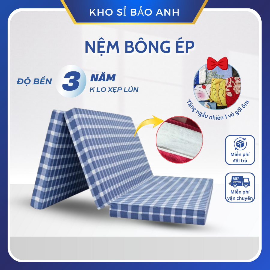 Nệm Gòn ép korea CHÍNH HÃNG đủ size siêu bền, Bảo hành 15 năm - Màu ngẫu nhiên