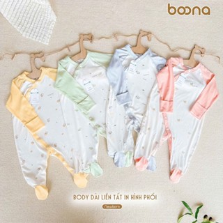 Body dài tay liền tất Boona - Bộ body sơ sinh cho bé chất liệu Petit mềm mại, co giãn, thoáng mát