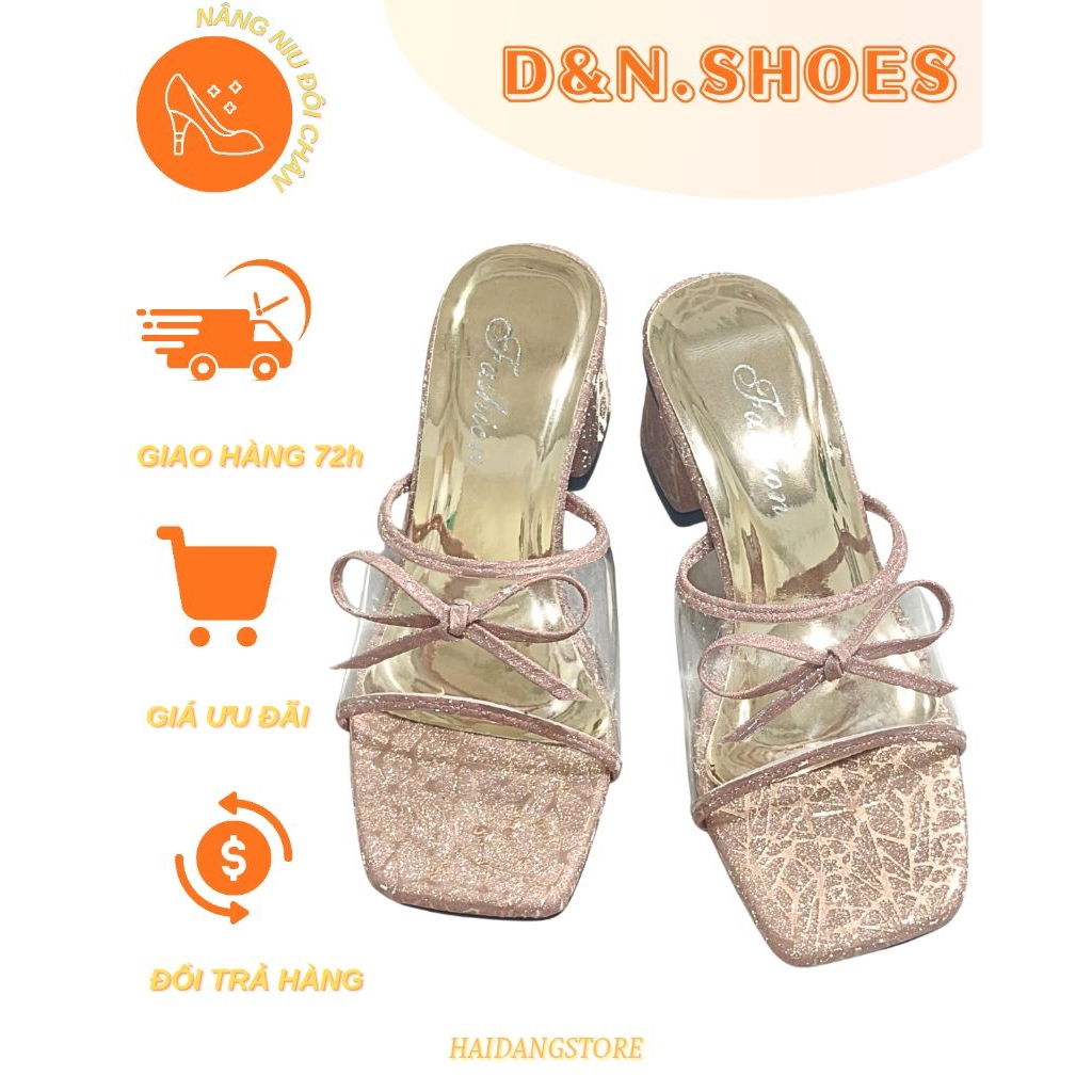 Dép nữ, Cao gót 3P bản ngang kim tuyến lấp lánh cực xinh. D&N Shoes