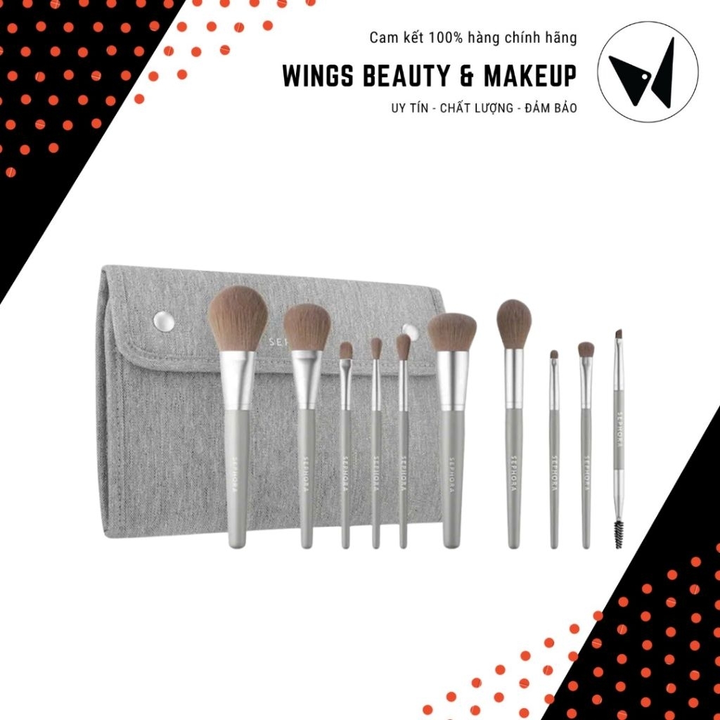SEPHORA - Bộ cọ trang điểm Deluxe 10-piece Brush Set With Pouch