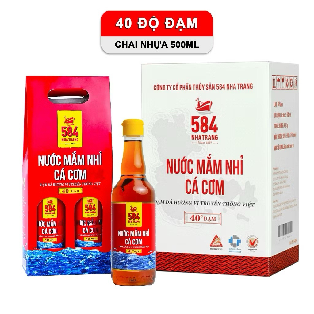 THÙNG NƯỚC MẮM CÁ CƠM NHA TRANG 584 - 40 độ đạm chai nhựa 500ml
