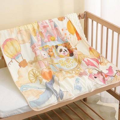 Chăn cho bé KidsWorld xô Muslin hạt đậu, Chăn cho bé 4 mùa mềm mại ấm áp hoạ tiết cổ tích cho bé