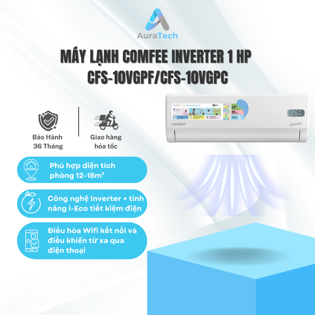 Máy lạnh Comfee Inverter 1 HP CFS-10VGPF/CFS-10VGPC - Bảo Hành 36 Tháng