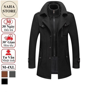  Áo khoác nam cao cấp SAHA24 dạ len lông cừu ấm big size to đại 80kg 90kg màu đen nâu xám manto măng tô dáng ngắn 