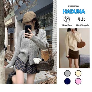    Sẵn   Áo Khoác Cardigan Len Vặn Thừng Khuy To Thêu Họa Tiết Con Ngựa Thời Trang Cho Nữ HADUNA 