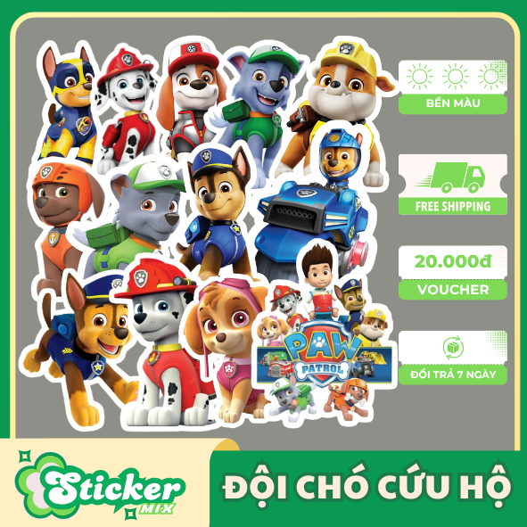 Set 50 sticker hoạt hình Đội Chó Cứu Hộ Paw Patrol dễ thương cho bé trang trí sổ tay, bàn học...S130