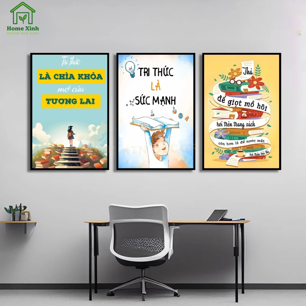 Set 3 Tranh Slogan Dán Tường Trang Trí Góc Học Tập, Lớp Học Cho Bé HX405 - Tranh Động Lực Học Bài Ph