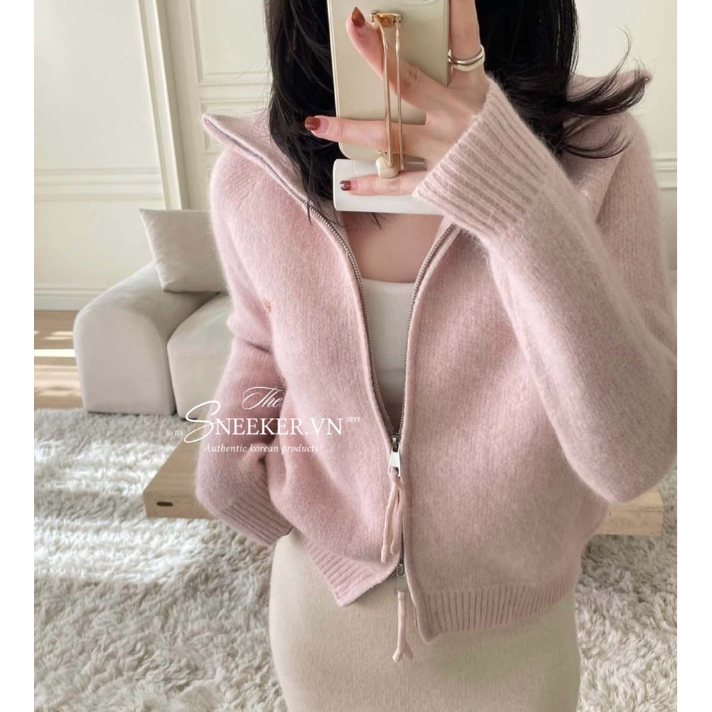[KOREA] Áo len cardigan khoá zip - Len angora Hàn