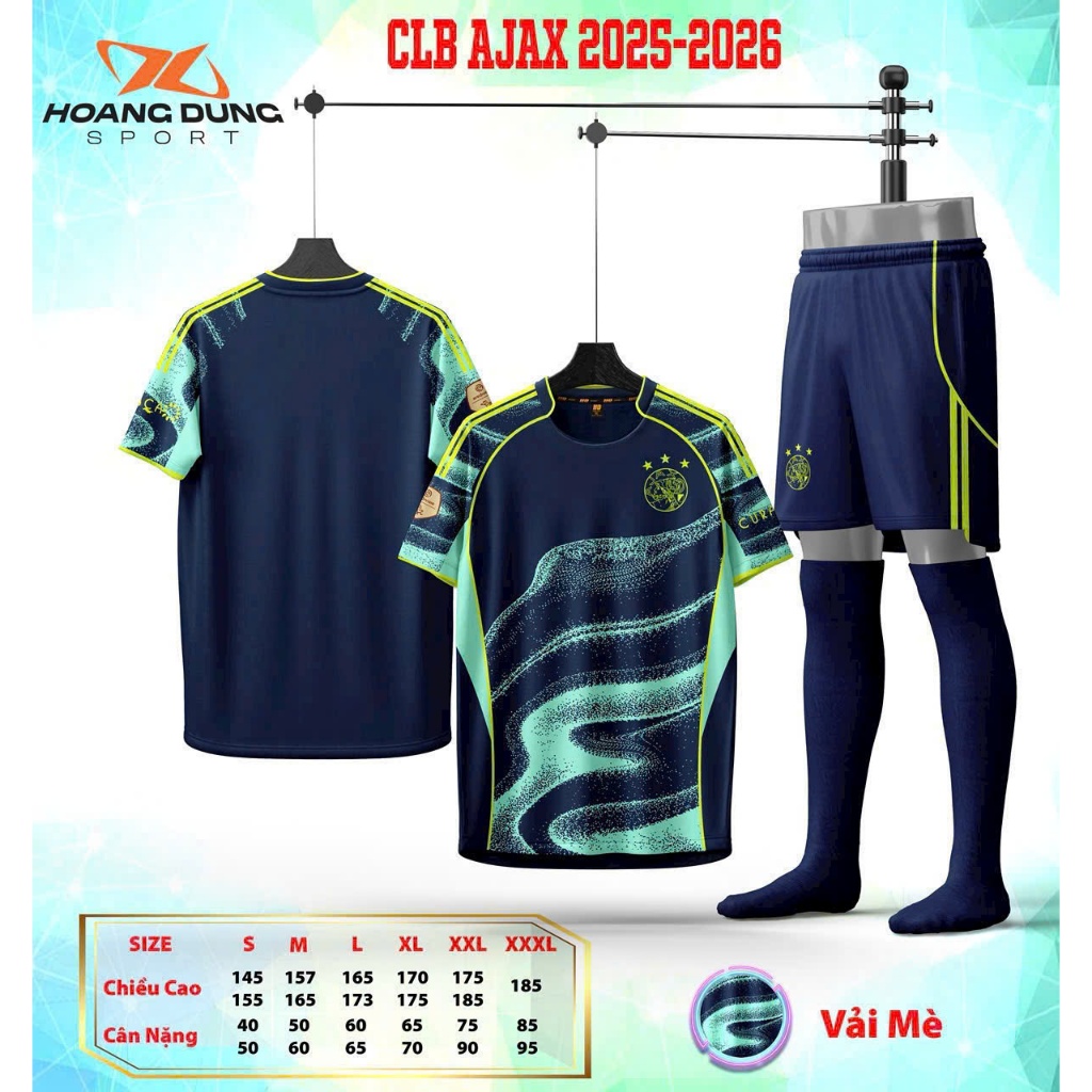 Quần Áo Bóng Đá Ajax Xanh Đen Vải Mè HD – In Tên Số Theo Yêu Cầu BIBO SPORT