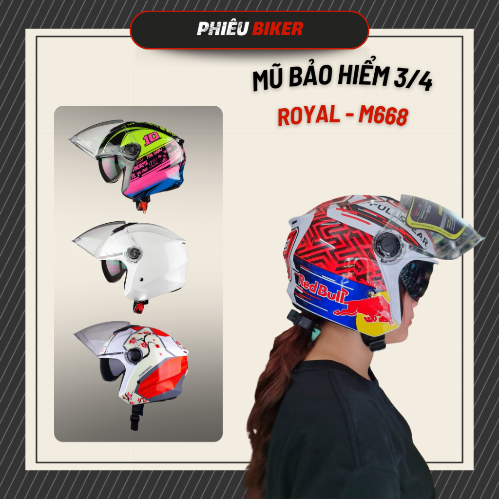 Mũ bảo hiểm 3/4 2 kính Royal M668 chính hãng