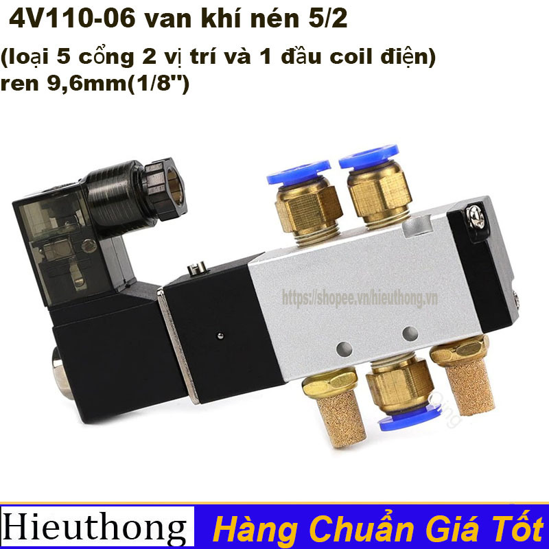 4v110-06 Van Điện Từ Khí Nén (loại 5 cổng 2 vị trí và 1 đầu coil điện) ren 9,6mm(1/8")