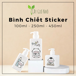 Bình Chiết Mỹ Phẩm, Chai Đựng Dầu Gội Sữa Tắm Màu Trắng Sữa Kèm Sticker Dễ Thương - Cây Gió Nhỏ