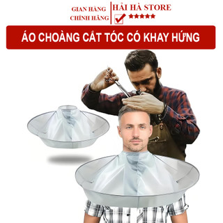 Áo Choàng Cắt Tóc Chống Thấm Nước Có Khay Hứng Chống Rơi Tóc Vụn Rơi Ra Sàn Khi Căt Tóc Tại Nhà, Salon Tóc