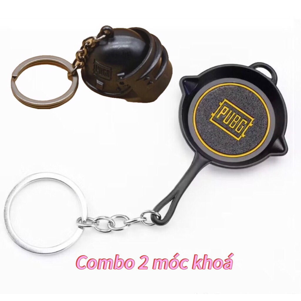 combo2 móc khóa hình chảo và mũ PUBG