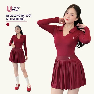 [THU ĐÔNG - DEAL HỜI MỞ BÁN] Set bộ đồ thể thao nữ áo Kylie Long Top mix chân váy Meli Skirt đỏ Today U Wear năng động