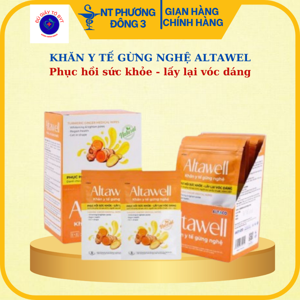 Khăn y tế gừng nghệ Altawell phát triển từ rượu gừng nghệ giúp giảm thâm, mờ rạn, lấy lại vóc dáng c