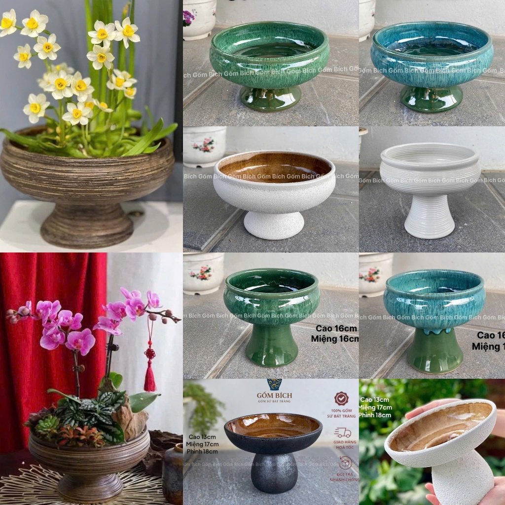 Bình Gốm Dáng Ly Ang Cắm Hoa Nghệ Thuật Ikebana, Đựng Trái Cây Để Bàn Gốm Bát Tràng - Gốm Bích