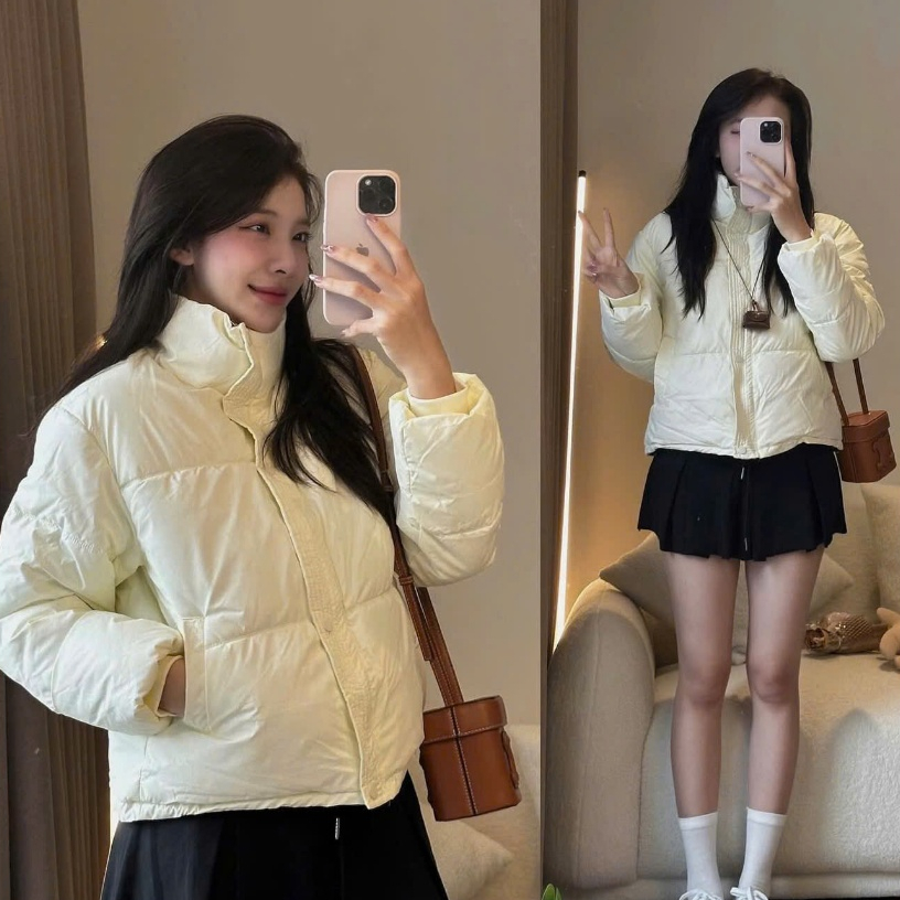 Áo khoác phao nữ dáng ngắn Bonyoung cổ đứng, trần bông, siêu dầy dặn, siêu ấm ít phồng - 0240_P10K12 | BigBuy360 - bigbuy360.vn