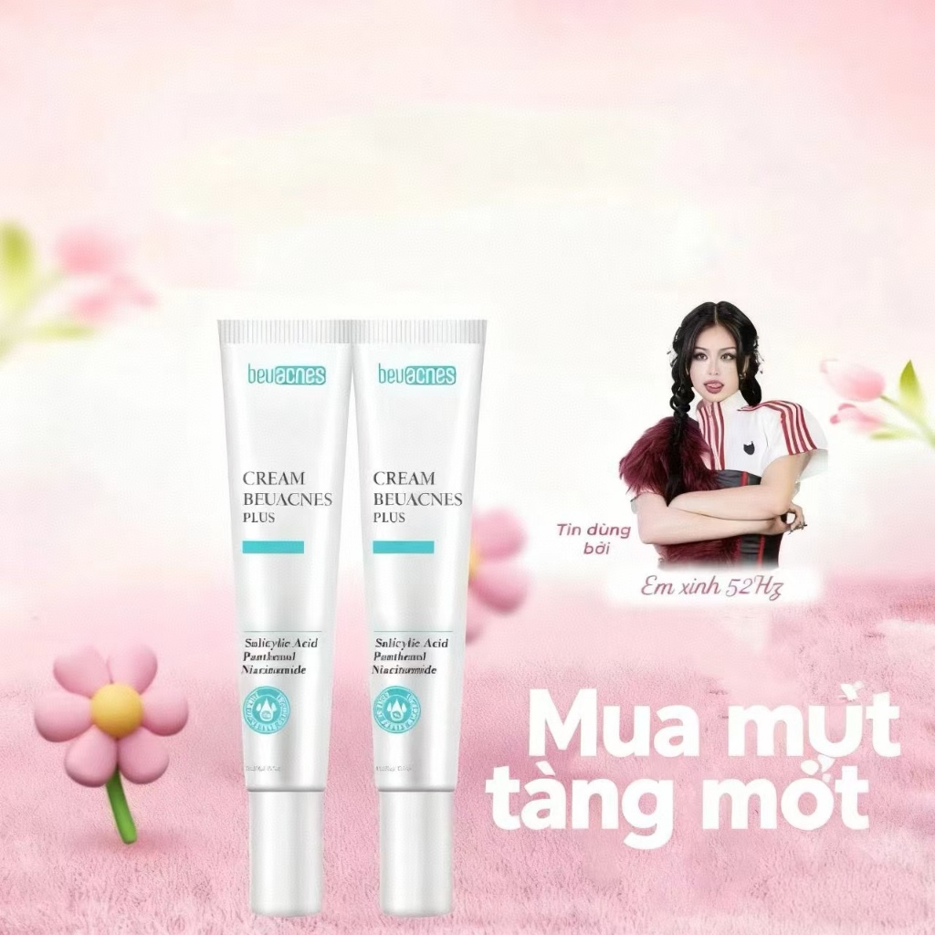 Kem giảm mụn nhanh 24h BEUACNES PLUS giảm mụn trứng cá, chiết xuất rau má, hỗ trợ mờ thâm mụn 15g