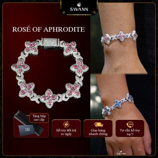  Vòng Tay Nam Nữ Đính Đá Zircon 4 Lá Mạ Vàng Trắng 18K Nhiều Màu SWANN - Phụ kiện phong cách Hiphop Lắc tay Đính Đá 