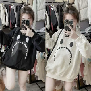  Áo Nỉ Sweater Dài Tay Form Rộng CÁ MẬP Unisex Màu Đen Trắng Basic Vải Nỉ Bông Cao Cấp Áo Nỉ Hoodie Phong Cách Hàn Quốc 