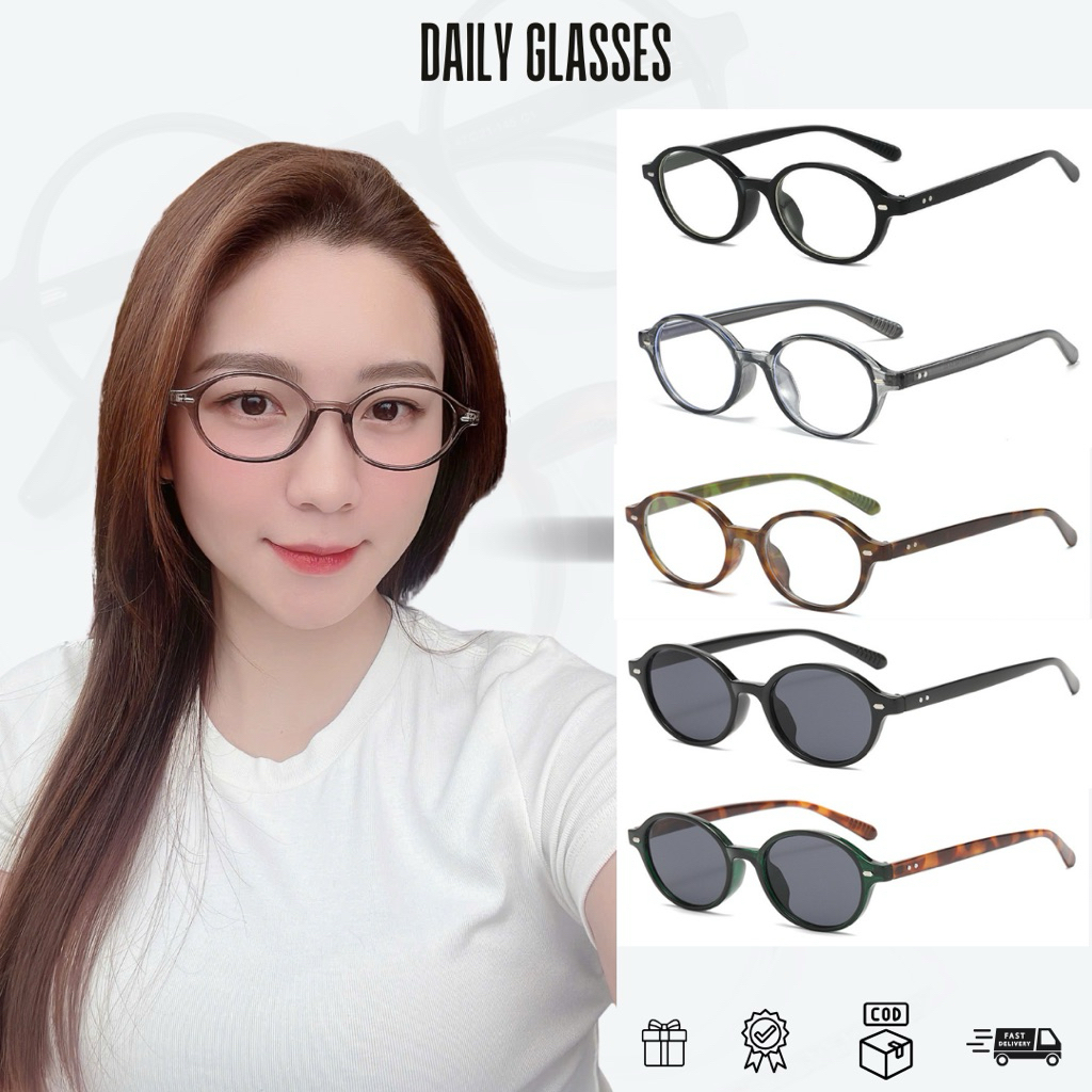 Kính mắt Daily-KM94-Dáng Oval trend y2k yêu thích,chất liệu nhựa Cao cấp,chống UV và ánh sáng xanh phù hợp với mặt nhỏ