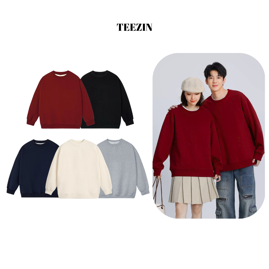 TEEZIN Sweater NỈ 2 DA trơn, SWT TEEZIN form rộng nam nữ chất liệu mềm mại thoải mái-TZ181