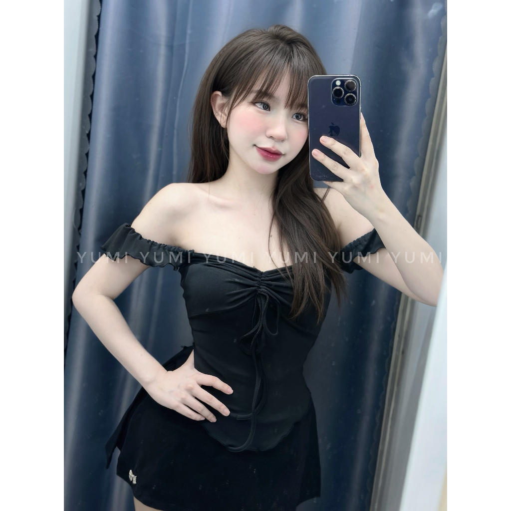 Y1722 [YUMI] Áo Hai Dây Cánh Tiên Dây Rút - Mặc 2 Kiểu Áo Trễ Vai tay Cánh Tiên | BigBuy360 - bigbuy360.vn