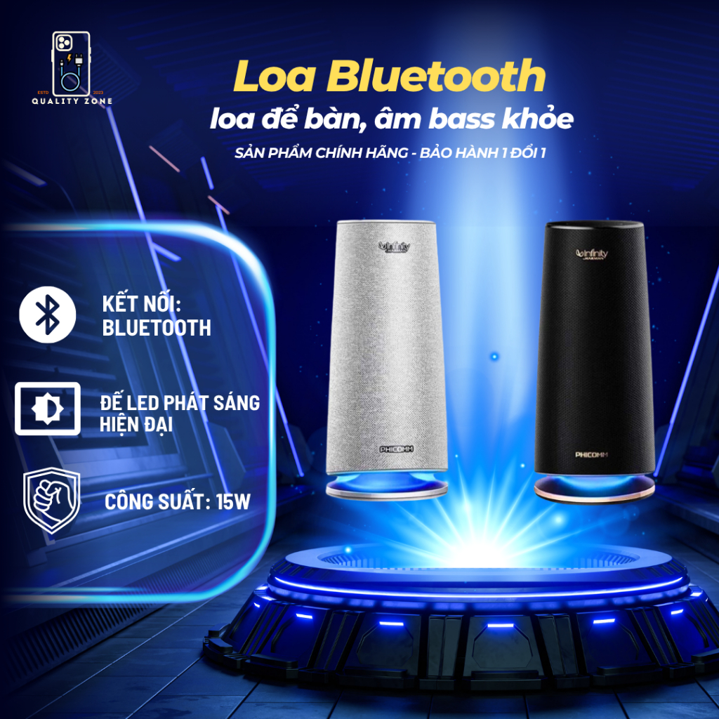 Loa Bluetooth Infinity by Har.man PHICOMM R1 15W, loa để bàn, âm bass khỏe, sang trọng, cao cấp