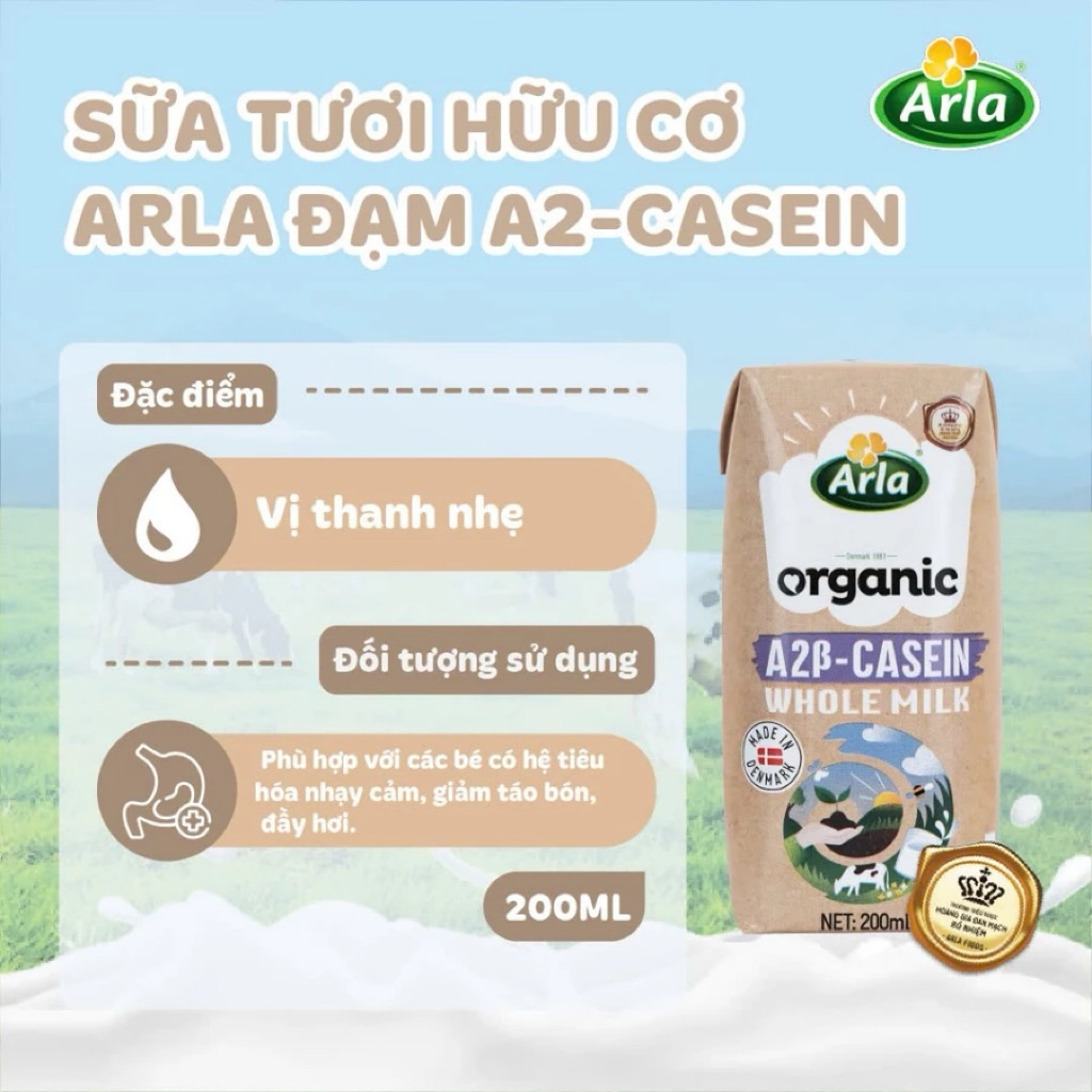 Combo 2 Thùng- 40 Hộp Sữa Tươi arla A2 organic, Hữu Cơ Đạm A2 Arla Đan Mạch 200ml - Minh Tâm