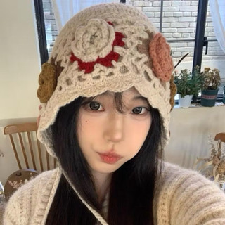  Mũ Len Nữ Vintage Thời Trang Đông Mũ Len Handmade Cột Dây Kiểu Hàn Quốc 