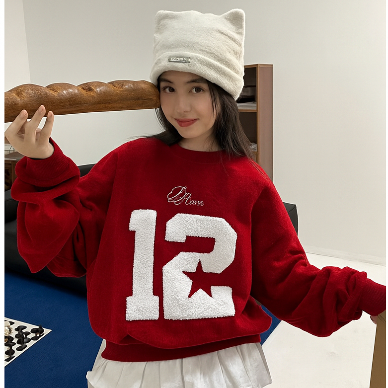 Áo sweater nỉ cổ tròn L1 form BOXY số 25 3 màu phong cách sp của CBL thêu xù