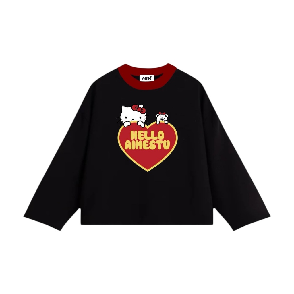 [Ver3] Áo Thun Tay Dài Long Sleeve Boxy AIMÉ Form Rộng Cổ Tròn " PHỐI CỔ HOẠT HÌNH " Unisex Nam Nữ Basic | BigBuy360 - bigbuy360.vn