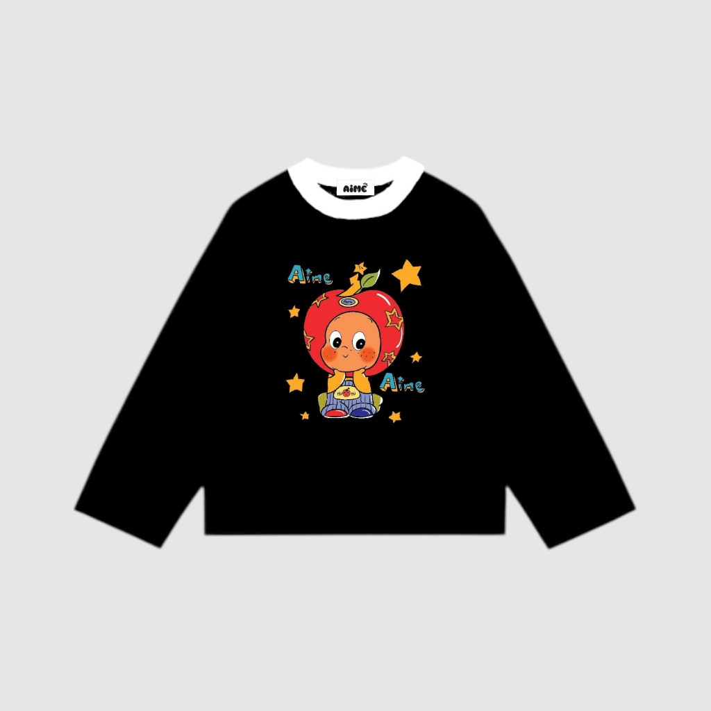 [Ver3] Áo Thun Tay Dài Long Sleeve Boxy AIMÉ Form Rộng Cổ Tròn " PHỐI CỔ HOẠT HÌNH " Unisex Nam Nữ Basic | BigBuy360 - bigbuy360.vn