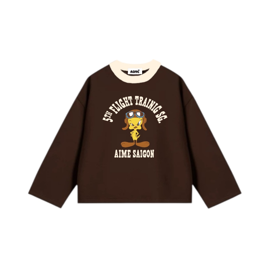 [Ver3] Áo Thun Tay Dài Long Sleeve Boxy AIMÉ Form Rộng Cổ Tròn " PHỐI CỔ HOẠT HÌNH " Unisex Nam Nữ Basic | BigBuy360 - bigbuy360.vn