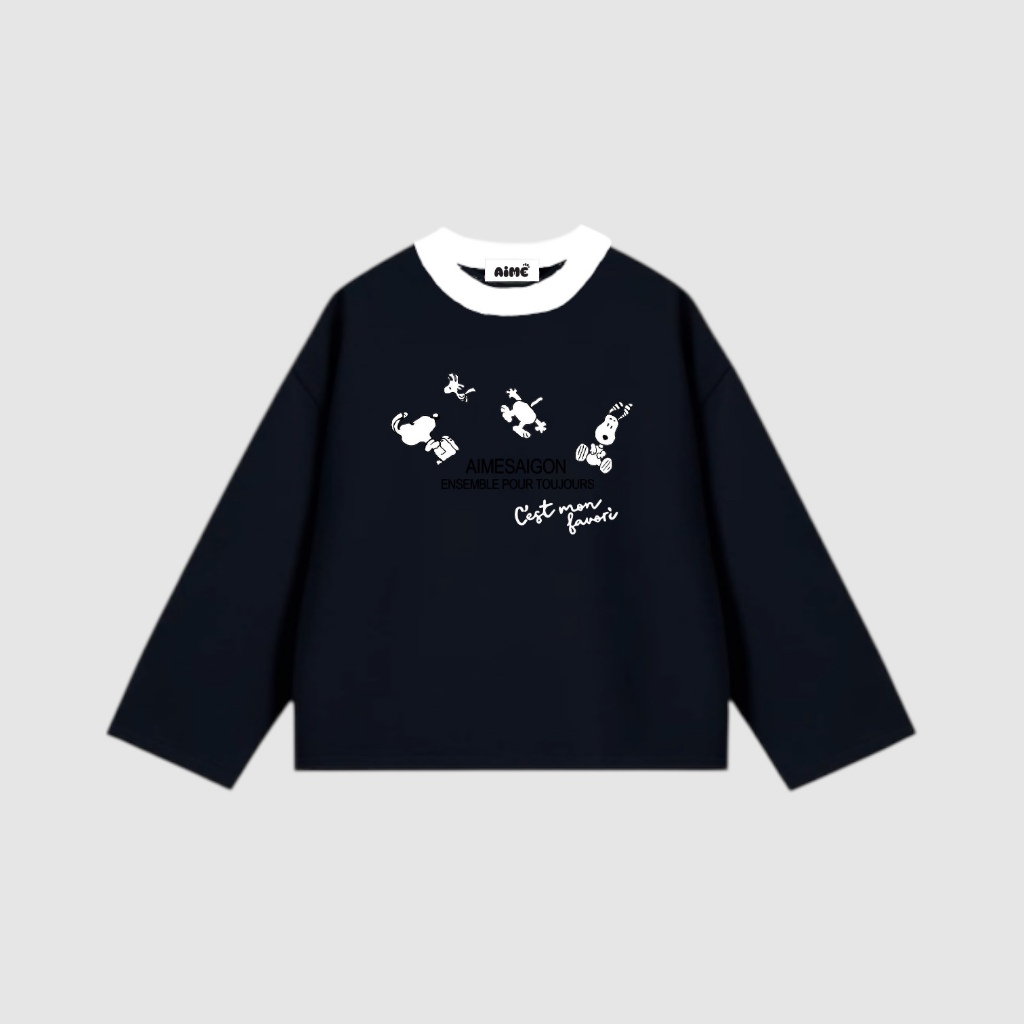 [Ver3] Áo Thun Tay Dài Long Sleeve Boxy AIMÉ Form Rộng Cổ Tròn " PHỐI CỔ HOẠT HÌNH " Unisex Nam Nữ Basic | BigBuy360 - bigbuy360.vn