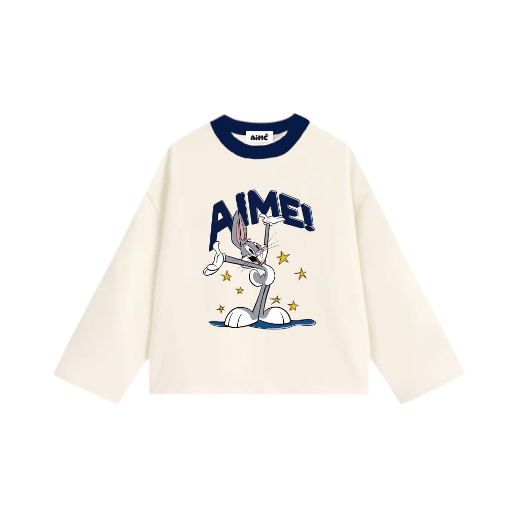 [Ver3] Áo Thun Tay Dài Long Sleeve Boxy AIMÉ Form Rộng Cổ Tròn " PHỐI CỔ HOẠT HÌNH " Unisex Nam Nữ Basic | BigBuy360 - bigbuy360.vn