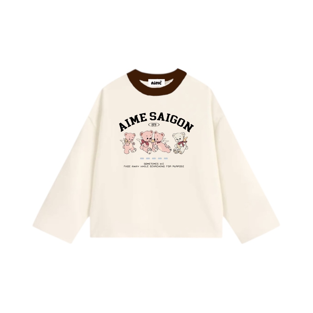 [Ver3] Áo Thun Tay Dài Long Sleeve Boxy AIMÉ Form Rộng Cổ Tròn " PHỐI CỔ HOẠT HÌNH " Unisex Nam Nữ Basic | BigBuy360 - bigbuy360.vn