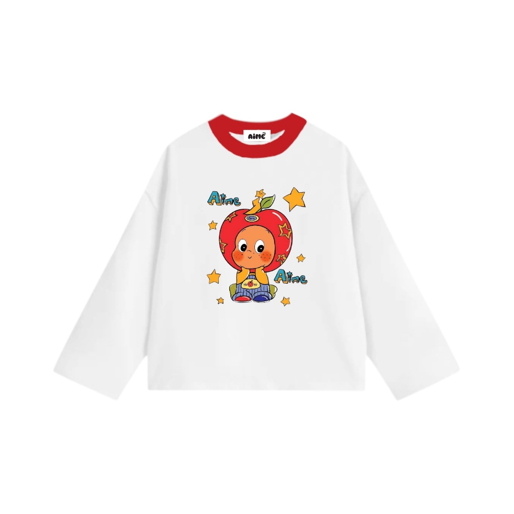 [Ver3] Áo Thun Tay Dài Long Sleeve Boxy AIMÉ Form Rộng Cổ Tròn " PHỐI CỔ HOẠT HÌNH " Unisex Nam Nữ Basic | BigBuy360 - bigbuy360.vn